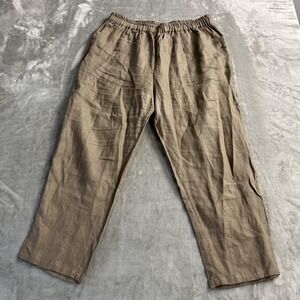 IXIMO Pants Womens XL Beige 100% Linen Straight Leg Elastic Waist Ankle Boho